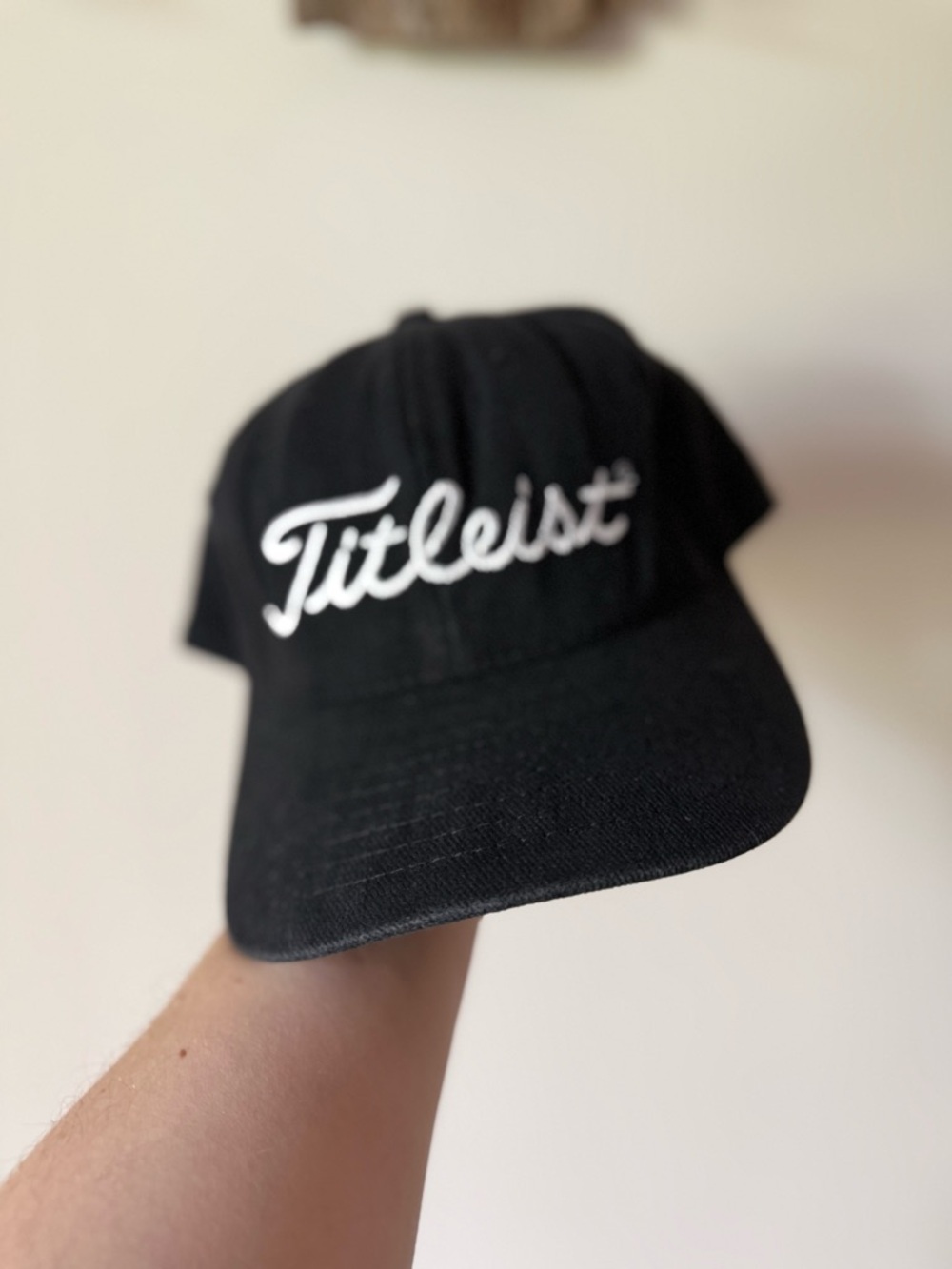 Titleist Black Golf Hat White Script Logo Adjustable Baseball Cap Dad Hat